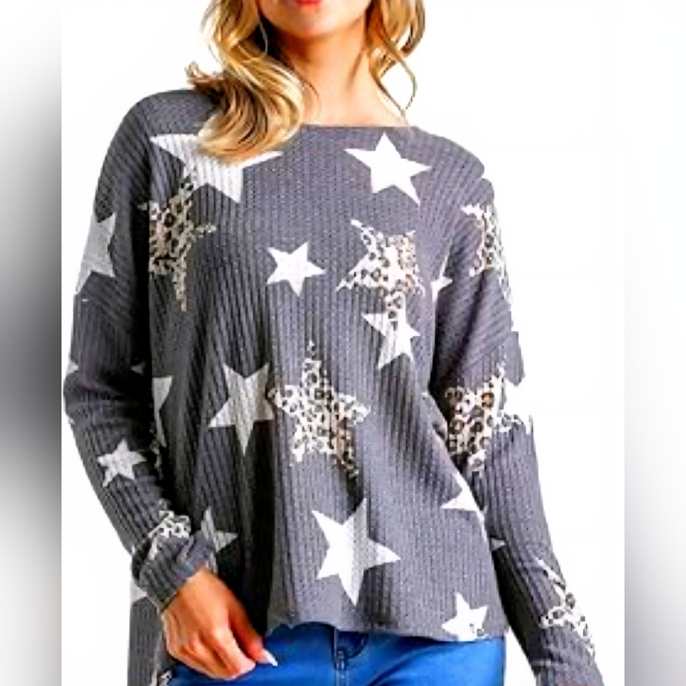 Waffle Knit Leopard Stars Sweater